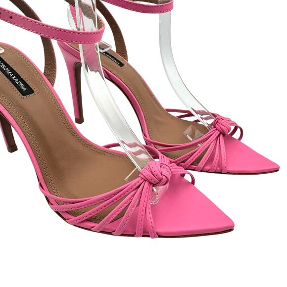 BcbgMaxazria Delia Bubblegum Pink Leather Multi Strap Ankle Pointed Open Sandals - Picture 7 of 10
